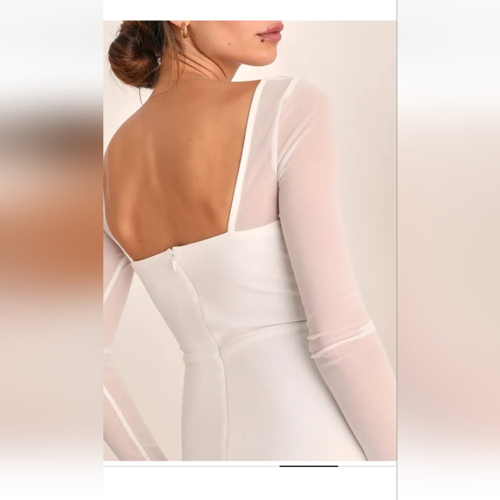 Lulus Lovingly Yours White Mesh Long Sleeve Maxi Bridal Wedding Dress - Picture 4 of 15